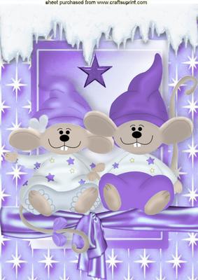 Cute Pair of Mice in Purple Santa Hats A4