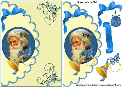Vintage Santa in Glass Dome with Blue Bauble & Bow