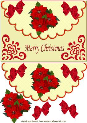 Red Poinsettias and Red Bows on Scalloped Envelope
