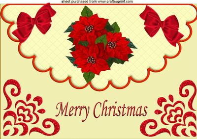 Red Poinsettias & Red Bows on Scalloped Envelope A4