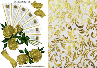 Gold Roses on a Lace Fan