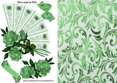 Green Roses on Lace Fan with Bow
