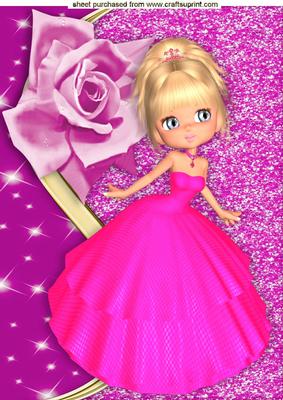 Pretty Lady in Cerise Gown with Big Pink Rose A4