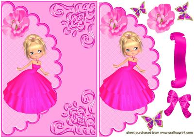 Pretty Lady in Pink with Pink Rose on Scalloped Envelope