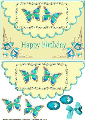 Pretty Blue/turq Butterflies on Scalloped Envelope