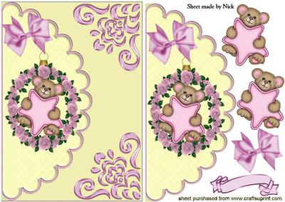 Little Teddy in Circle of Pink Roses