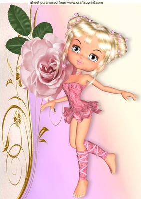 Dancing Girl with Pretty Pink Rose A4