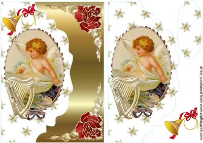 Sweet Little Cherub with Harp on Scalloped Envelope