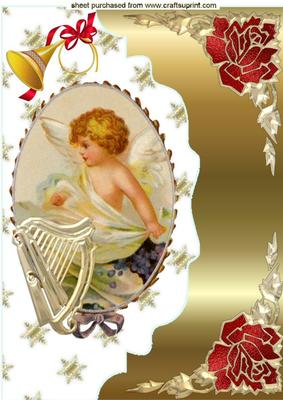 Sweet Little Cherub with Harp on Scalloped Envelope A4
