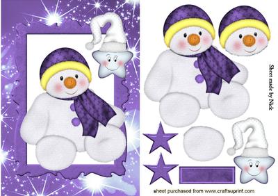 Snowman with Cheeky Star in Purple Frame