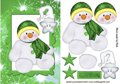 Snowman with Cheeky Star in Green Frame
