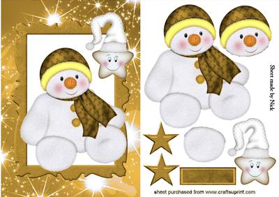 Snowman with Cheeky Star in Gold Frame