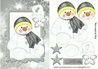 Snowman with Cheeky Star in Silver Frame