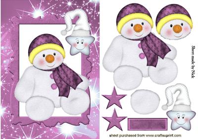 Snowman with Cheeky Star in Pink Frame