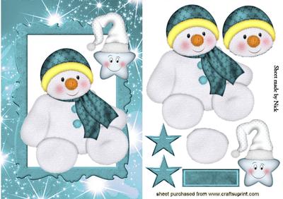 Snowman with Cheeky Star in Turq Frame