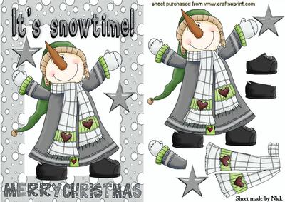 Snowman with Carrot Nose in Silver Snow Frame A5