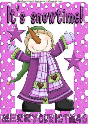 Snowman with Carrot Nose in Pink Snow Frame A4