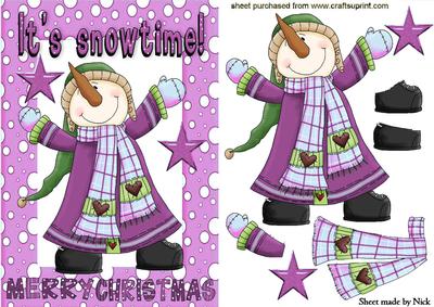 Snowman with Carrot Nose in Pink Snow Frame A5