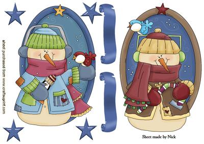 Snowman Toppers in a Frame with Stars
