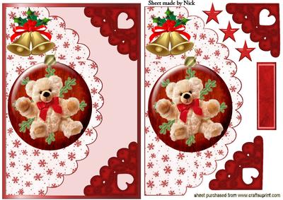 Cuddly Christmas Bear with Bell, on Scalloped Envelope