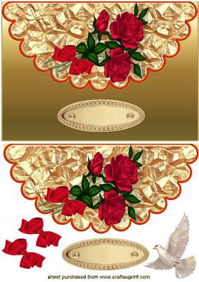 Beautiful Red Roses, with Dove on Scalloped Envelope