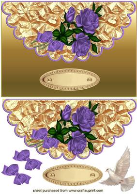 Beautiful Purple Roses, with Dove, on Scalloped Envelope