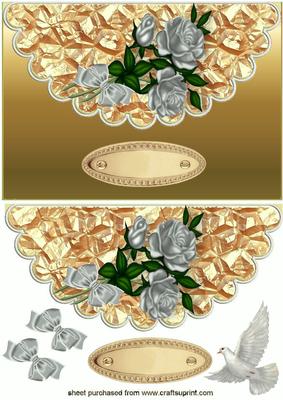 Beautiful Silver Roses, with Dove on a Scalloped Envelope