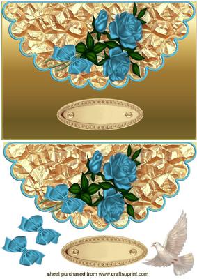 Beautiful Turq Roses with Dove on a Scalloped Envelope