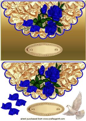 Beautiful Blue Roses with Dove on a Scalloped Envelope