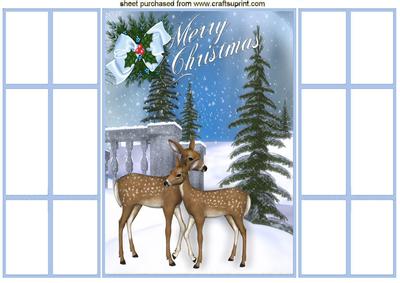 Christmas Scene of Reindeers, French Gatefold