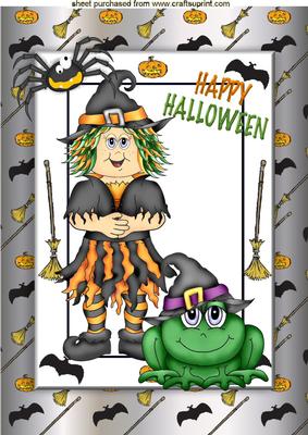 Witchywoo and Her Pet Frog, in Halloween Frame A4