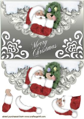 Santa with Christmas Tree on Silver Scalloped Envelope