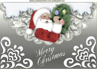 Santa with Christmas Tree on Scalloped Envelope A4