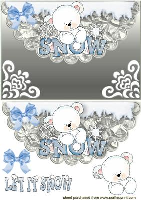 Cute White Baby Polar Bear on Silver Scalloped Envelope