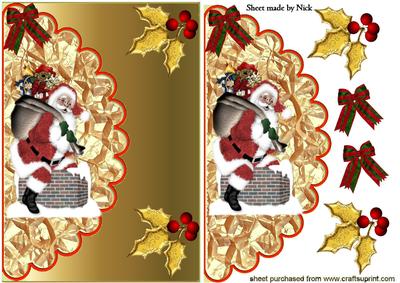 Santa Down the Chimney, on Scalloped Envelope