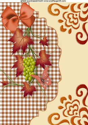 Autumn Leaves with Grapes on Scalloped Envelope A4
