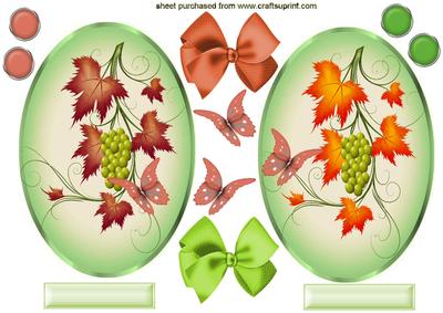 Autumn Leaves with Grapes, in Oval Frame Toppers