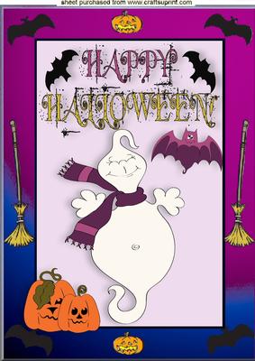 Ghost with Cheeky Bat in Funky Frame A4