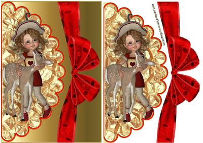 Deer with Little Girl, on Scalloped Envelope