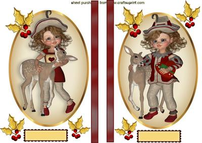 Deers with Little Vintage Girl & Boy Toppers