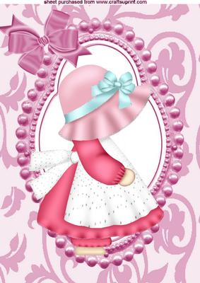 Sweet Bonnet Girl in Bead Frame