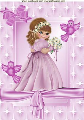 Sweet Little Girl with Posy and Little Birds A4