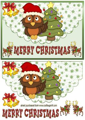 Owl with Reindeer and Christmas Tree