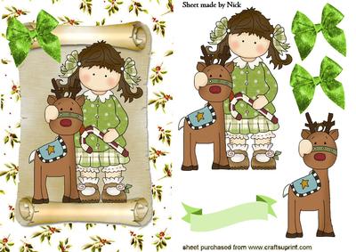 Little Girl with Reindeer on a Scroll