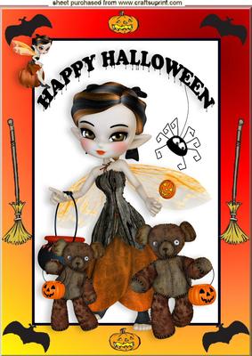 Halloween Faerie with Stiched Teddies in Spooky Frame A4