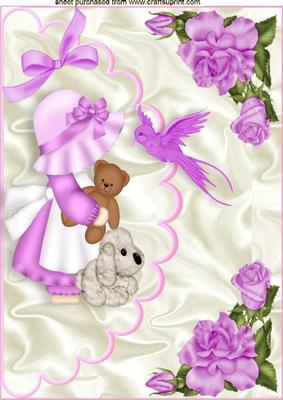 Little Bonnet Girl with Bird, & Her Cuddly Toys A4