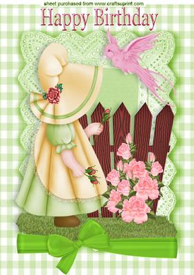 Little Bonnet Girl with Pink Bird, with Roses A4