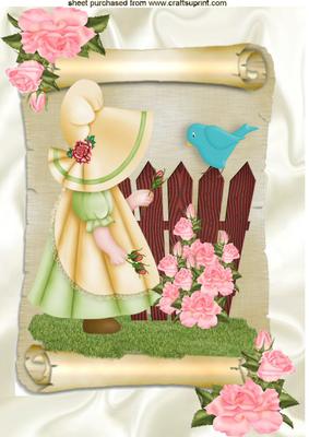Little Bonnet Girl with Blue Bird and Roses A4