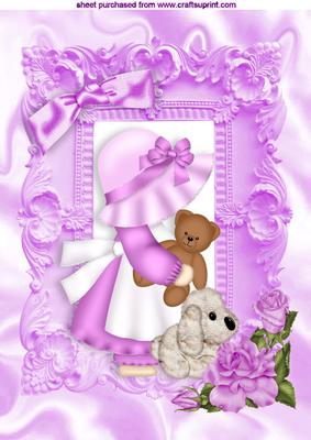 Little Bonnet Girl with Her Puppy in Ornate Frame A4