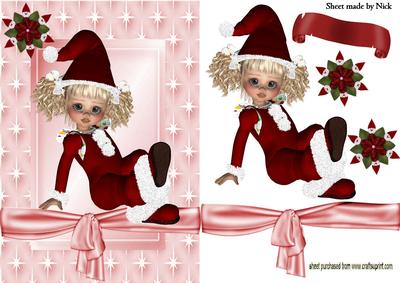 Girl in Red Santa Snowsuit in Star Frame